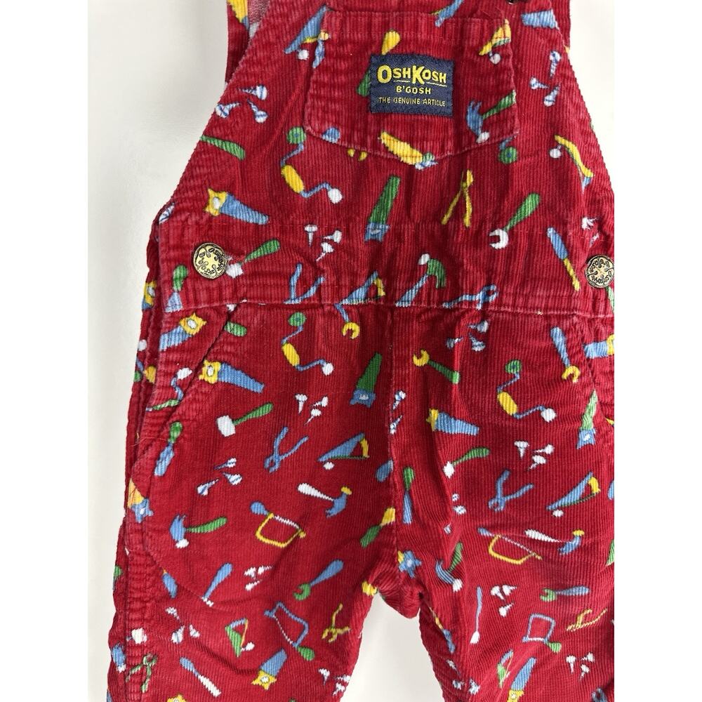 Vintage OshKosh B'Gosh Bib Overalls Red Corduroy Toolbox Tools USA Made 18 Month - Picture 12 of 16